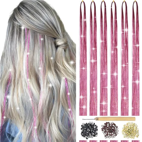 Vista 14 de Kit de Oropel para Cabello con Herramientas Extensiones de Cabello de Oropel Negro 6 Piezas 1200 Hebras Kit de Oropel para Cabello de Hadas