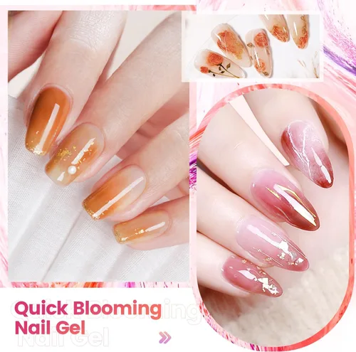 Vista 2 de JODSONE Esmalte de uñas en gel floreciente, 2 piezas de 10 ml de gel claro floreciente para mármol, acuarela, estampado floral, efectos de arte