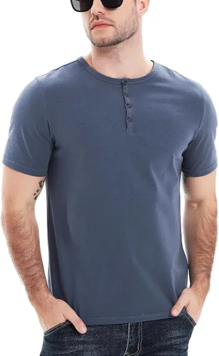 Vista 3 de Camiseta Henley de manga corta para hombre, ajuste casual con botón