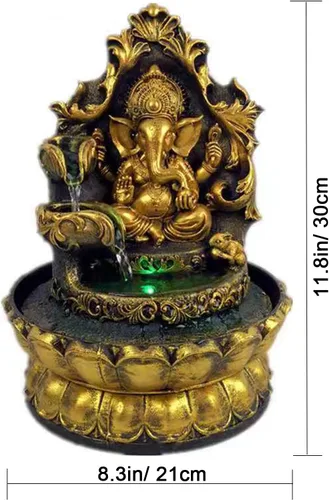 Vista 3 de Estatuas de Ganesha Fuente de Agua Interior, Estatua de Buda Elefante Fuente de Mesa con Bola Rodante, Fuente Zen para Decoración de Escritorio