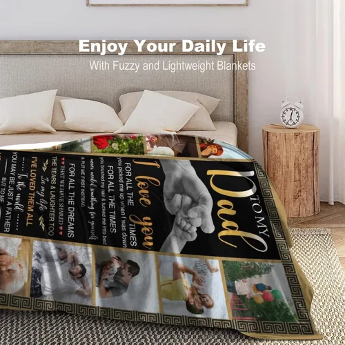 Vista 2 de Mantas personalizadas con fotos, manta para el día del padre: fabricada en Estados Unidos, mantas personalizadas con imágenes, manta personalizada