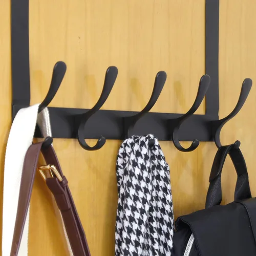 Vista 7 de WEBI Ganchos para colgar sobre la puerta, colgador de puerta, toallero sobre la puerta, perchero, toallero para abrigos, ropa, baño, color negro