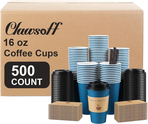 Vista 13 de Clawsoff - Paquete de 100 tazas de café de papel desechables de 16 onzas Azul marino-100Pack