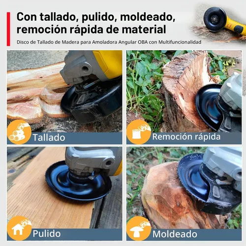 Vista 4 de OBA Juego de discos de tallado de madera, 3 piezas, 4-1/2 pulgadas, juegos de muelas de madera con eje de 5/8 pulgadas para amoladora angular