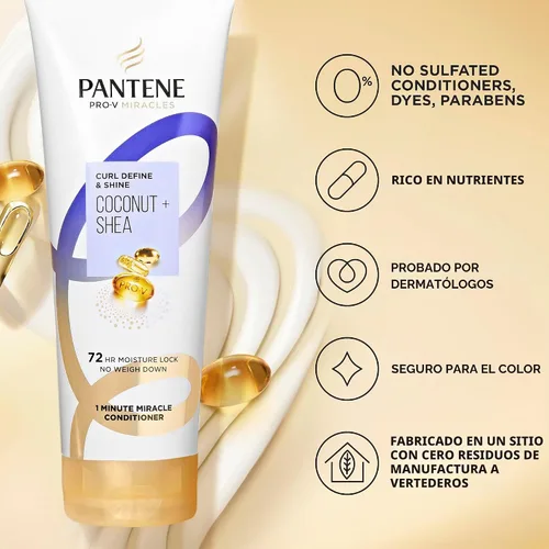 Vista 5 de Pantene Pro-V Miracles Curl Define & Shine Coconut + Shea 1 Minute Miracle Conditioner 10.9 FL OZ