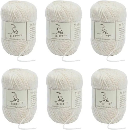 Vista 27 de Ovillo de lana de merino para tejer (3 capas) suave y ligero de 150g para ganchillo (Beige)