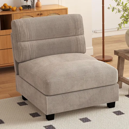 Vista 63 de HAOMARKETS Sofá esquinero modular en forma de L de 115 pulgadas con 2 otomanas móviles, sofás de pana de 8 plazas con cojín grueso para sala de Beige