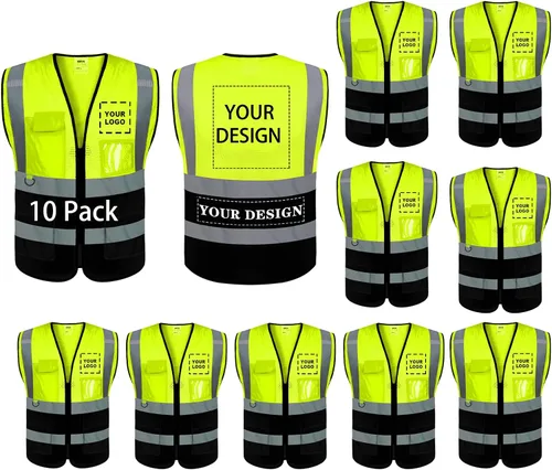 Vista 12 de BeautyWill Chaleco de seguridad con logotipo personalizado, Hi Vis Clase 2, chaleco reflectante de construcción unisex con 5 bolsillos
