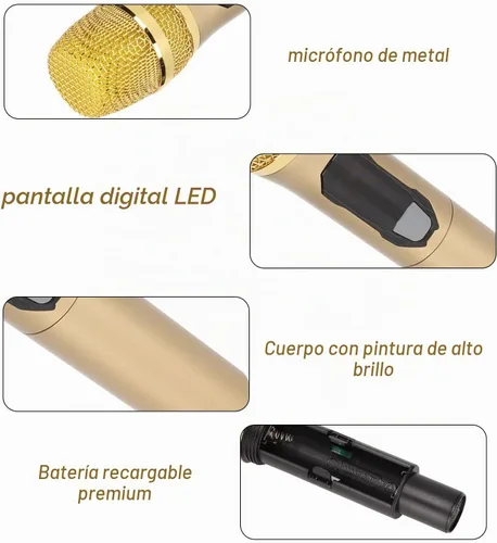 Vista 8 de Diyeeni Micrófono de karaoke de mano, sistema de micrófono con receptor recargable, micrófono dinámico portátil con pantalla LED, para cantar