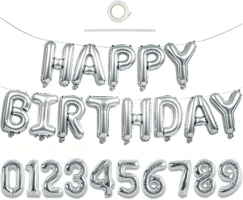 Vista 11 de TONIFUL Juego de globos negros de feliz cumpleaños y números de 16 pulgadas, globos de letras de aluminio metálico con globos de 0 a 9 dígitos