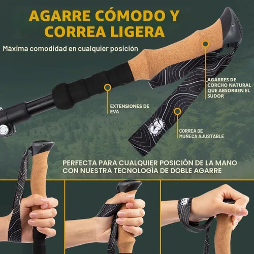 Vista 5 de Bastones de senderismo plegables de alta calidad de la marca estadounidense, ajustables, ligeros, bastones de senderismo hechos de aluminio Corcho