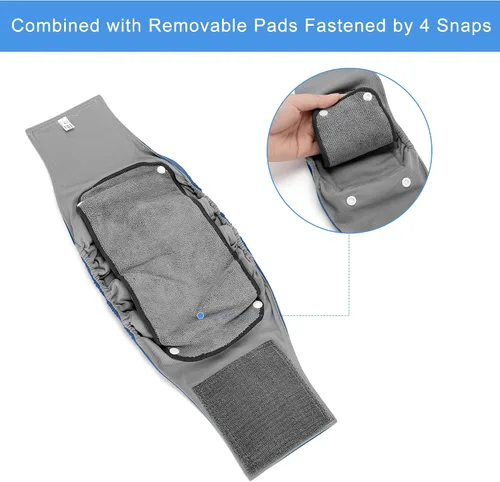 Vista 2 de Teamoy Bandas para el vientre para perros machos con almohadillas extraíbles, reutilizables, lavables, con forro gris (paquete de 3), L1 Reusable