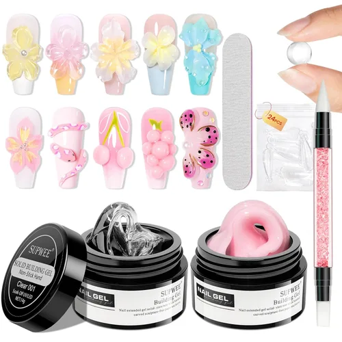 Vista 21 de Gel Constructor Sólido para Uñas - Gel de Arte de Uñas 3D Claro Transparente Antiadherente para Manos para Tallado, Moldeado, Patrones