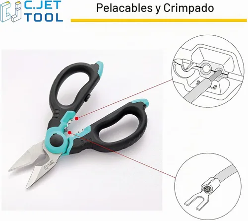 Vista 7 de C.JET TOOL Tijeras de electricista de acero inoxidable de 6 pulgadas para cable blando de cobre de aluminio (turquesa)