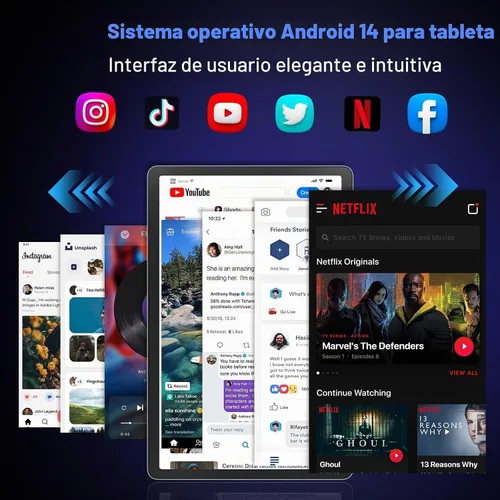 Vista 7 de Tablet Android 14 de 11 pulgadas, 18 GB de RAM 128 GB ROM 1 TB Expand, CPU Octa-Core 2.0GHz, WiFi 5G, pantalla 2K, cámara de 13MP+5MP+5MP, batería