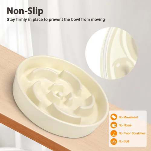 Vista 4 de Cuenco de cerámica para perros de alimentación lenta, 2 tazas de plato de Flor - Blanco