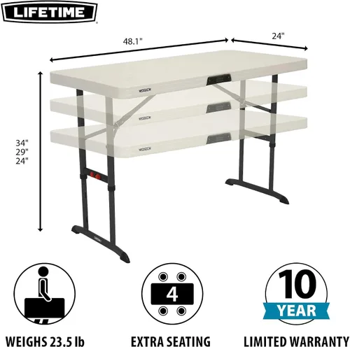 Vista 3 de LIFETIME 80387 Mesa plegable ajustable comercial de 4 pies, almendra