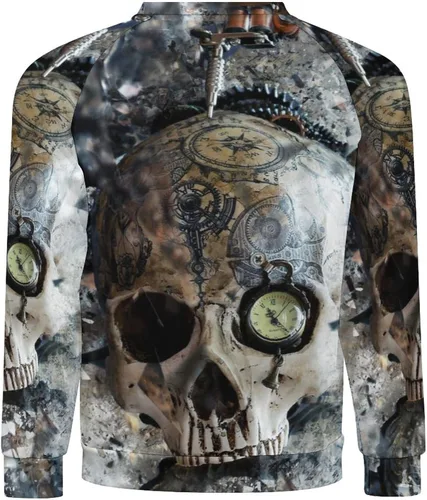 Vista 5 de Steampunk Skull Gear - Sudadera de cuello redondo para hombre, manga larga, suéter casual