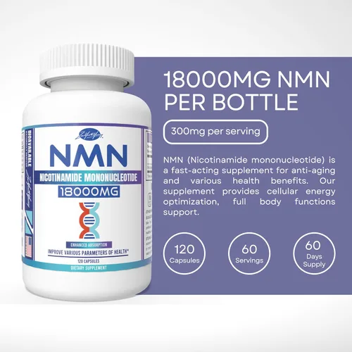 Vista 2 de zyy Suplemento NMN Mononucleótido de nicotinamida real 18000mg por botella, 300mg por porción para la salud celular, antienvejecimiento 120 cápsulas