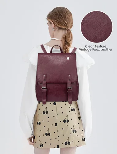 Vista 5 de LOVEVOOK Mochila de moda para mujer, mochila de cuero vegano antirrobo, mochilas con bolso pequeño, juego de 2 piezas, Púrpura-Rojo