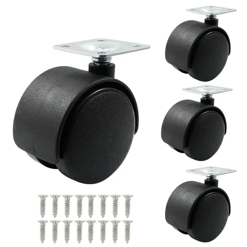 Vista 9 de 4 piezas de ruedas giratorias de 1 pulgada, ruedas de placa de nylon negro, ruedas giratorias de placa resistente de repuesto para muebles, carro