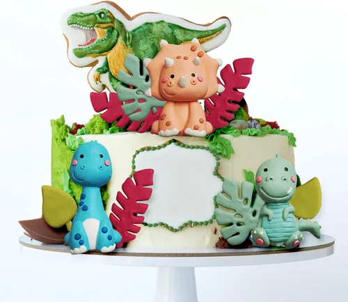 Vista 6 de 12 piezas de decoración de pastel de dinosaurio lindo bosque de dinosaurios