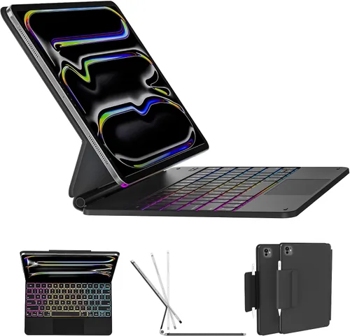 Vista 11 de Funda de teclado para iPad Air de 13 pulgadas (M3/M2, 2025/2024) y iPad Pro de 12.9 pulgadas (3ª/4ª/5ª/6ª Gen): Funda de teclado Bluetooth magnética