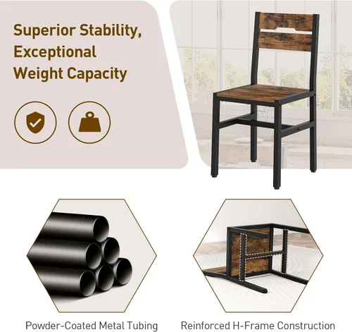 Vista 8 de RALGEND Juego de 2 sillas de comedor, sillas de cocina de madera rústica con respaldos y marco de metal, sillas de comedor modernas estilo granja