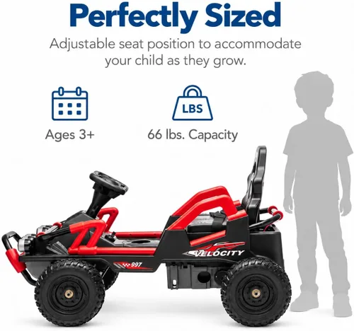 Vista 3 de Carro eléctrico de paseo para niños de 12 V, carrito de deriva Rojo