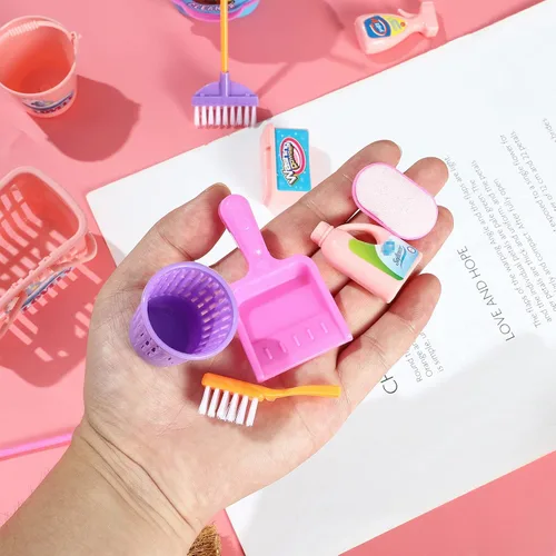 Vista 3 de ONEST - 18 piezas de suministros de limpieza para muñecas en miniatura, accesorios de decoración de muebles de casa de muñecas para muñecas