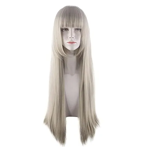 Vista 4 de JabrOn A wigs Anime Cosplay Wig 80CM Kakegurui xx Momobami Ririka Cosplay Wig Women Grey Long Straight Heat Resistant Synthetic Hair Costume Party