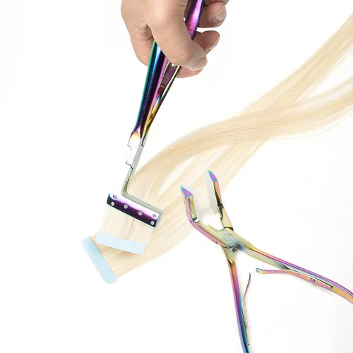 Vista 9 de Cinta en herramienta de extensión, alicates de sellado de extensiones de Alicates negros de acero inoxidable con almohadillas antideslizantes