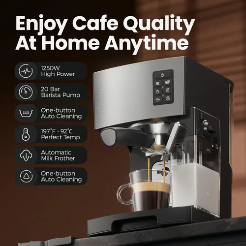 Vista 2 de Cafetera Espresso 20 Bares - Cafetera de Espresso y Café con Espumador Automático de Leche, Máquina de Cappuccino, Cafetera de Latte para Hogar
