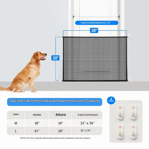 Vista 3 de Cupount Puerta de Malla para Bebés y Perros – 30" de Alto, Se Adapta a Aberturas de 32"–36" de Ancho – Puerta de Malla para Mascotas