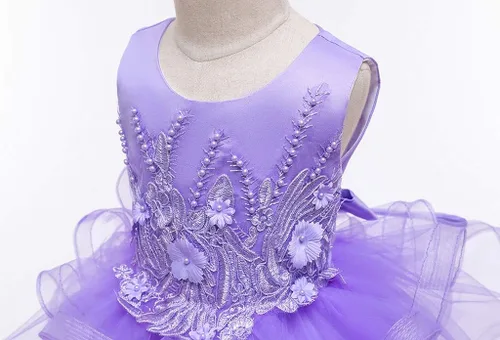 Vista 8 de Vestido de tul con flores para niñas pequeñas, vestido formal de fiesta de cumpleaños, vestido de fiesta de lentejuelas para desfiles, vestido tutú