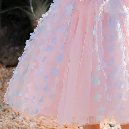 Vista 6 de Vestido de tutú de mariposa con pétalos de flores para niños, para boda, concurso de baile, primera comunión, cumpleaños, tul