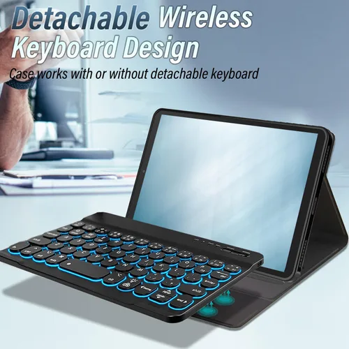 Vista 3 de Funda para teclado Galaxy Tab A 8.0 2019 [retroiluminada, SM-T290, SM-T295], teclado inalámbrico desmontable de 7 colores con funda de soporte de PU