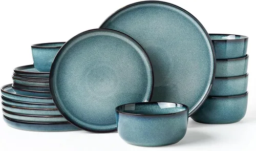 Vista 9 de Stoneware Dinnerware Sets for 8, Reactive Glaze, Beige