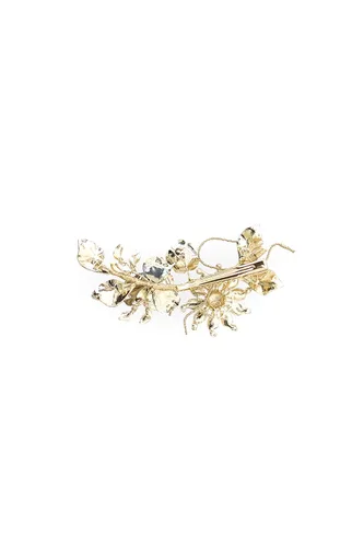 Vista 7 de Small Rose Gold Crystal Bridal Hair Clip By Veiled Beauty Boho Gilded Gold Leaf Crystal Wedding Hair Comb with Blush and Pewter Floral Accents