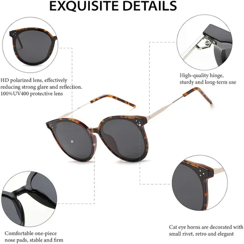 Vista 4 de Dollger Gafas de sol redondas polarizadas de ojo de gato para mujeres y hombres