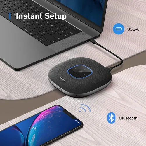 Vista 12 de Anker PowerConf S3 - Altavoz con 6 micrófonos, captación de voz mejorada, tiempo de llamada 24 horas, control de aplicaciones, Bluetooth 5, USB C