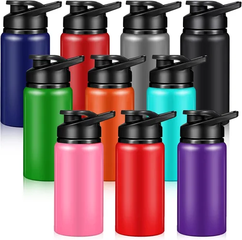 Vista 15 de Mimorou 10 Piezas botellas de agua reutilizables de aluminio de 13.5 onzas, a granel, multicolor, para deportes al aire libre, viajes, gimnasio Negro