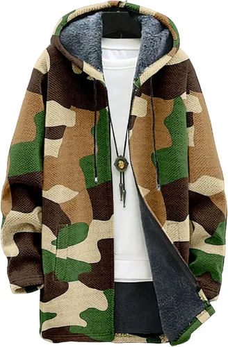 Vista 15 de BIVENANT Sudaderas con capucha con cremallera para hombre, cárdigan con capucha a rayas, sudaderas con capucha de camuflaje, abrigos de moda