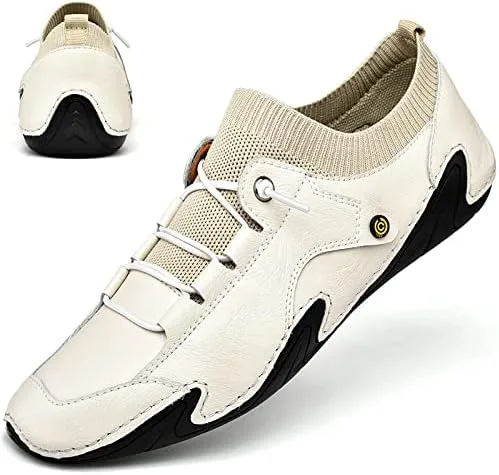 Vista 2 de Mocasines para hombre, zapatos de cuero, vestido casual hecho a mano, sin cordones, cómodos, para conducir, zapatos náuticos, para hombre