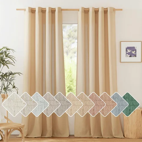 Vista 34 de NICETOWN - Cortinas de lino angora para ventana de cocina sobre el fregadero, con ojales, lino grueso angora, tratamientos cortos para ventanas