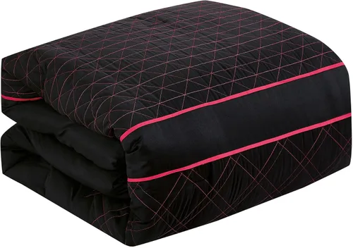 Vista 4 de ESCA Bed-in-a-Bag - Juego de sábanas y edredón de 9 piezas, color negro y rosa, juego de cama en bolsa, tamaño Queen