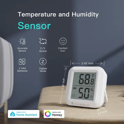 Vista 2 de THIRDREALITY Sensor de temperatura y humedad Zigbee con pantalla LCD digital, requiere concentrador ZigBee, registros de aplicaciones, monitoreo