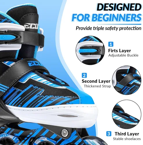 Vista 5 de Patines en línea ajustables para niños y niñas de 5-8 y 8-12 años con ruedas iluminadas, patines para niños de 4-12 años, patines para adolescentes