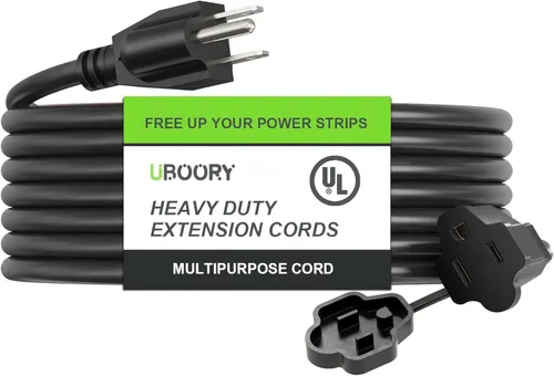 Vista 13 de Cable de extensión para exteriores impermeable de 50 pies, amarillo 12/3 SJTW resistente, cable de extensión flexible de 100% cobre de 3 clavijas