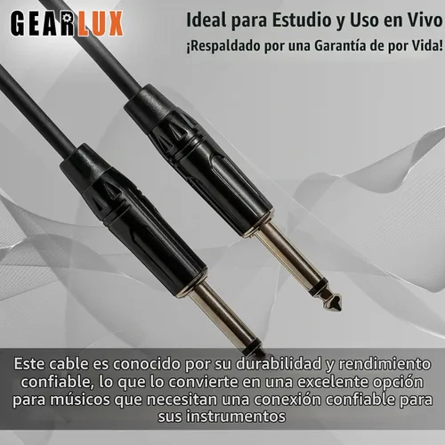 Vista 3 de Gearlux Cable de instrumento/cable de guitarra, 1/4 de pulgada, recto a recto, negro, 6 pies - paquete individual 1 Paquete